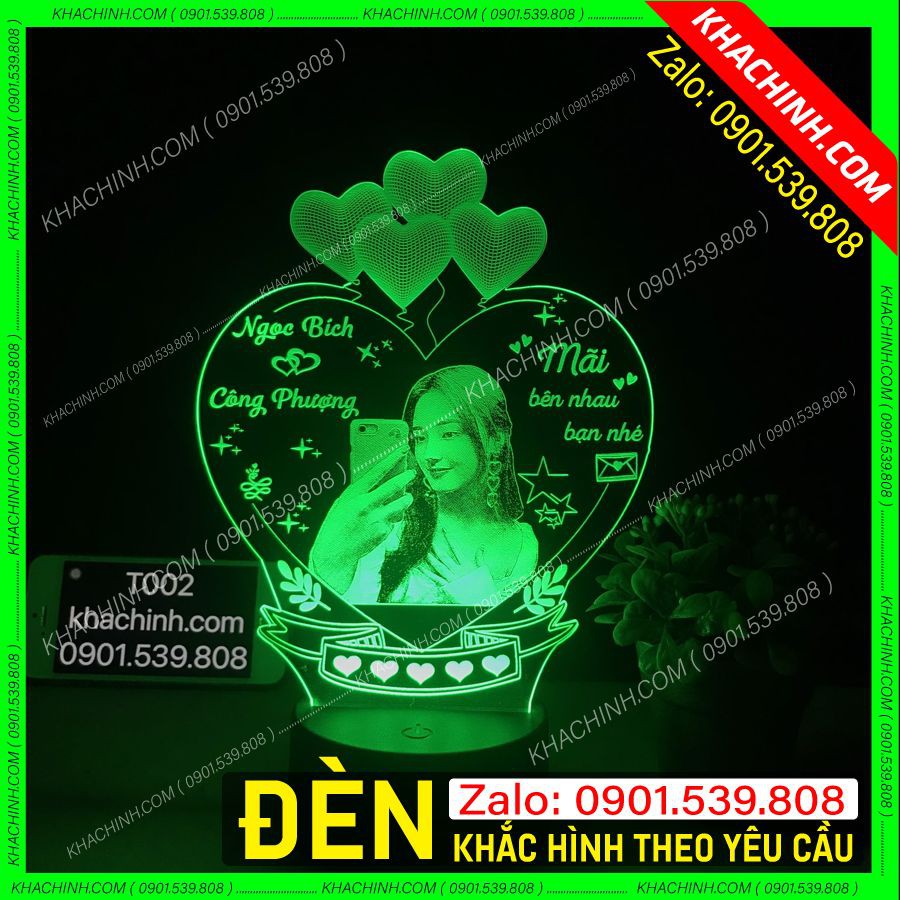 Đèn khắc hình - ảnh người mẫu khung 4 trái tim (T002-V) - Thiết kế theo yêu cầu - Quà tặng tình yêu đôi lứa , ...