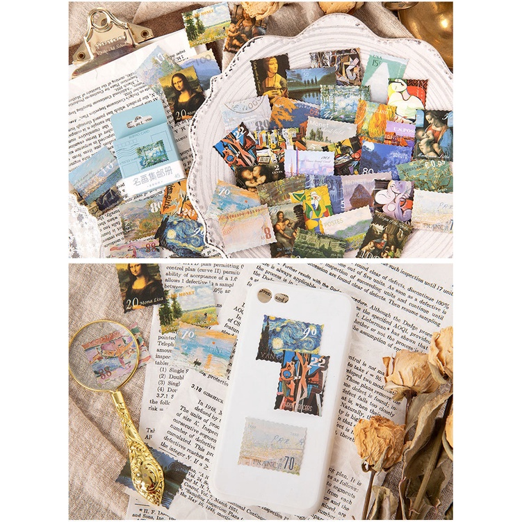 Sticker chủ đề Tem Tranh - Hộp 45 miếng dán trang trí sổ tay Bullet Journal - M116