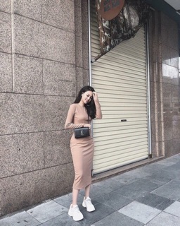 Váy body thun gân tay dài