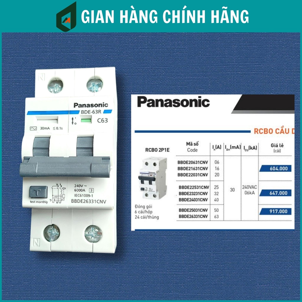Át Chống Giật RCBO Panasonic - CB Chống Giật Chính Hãng