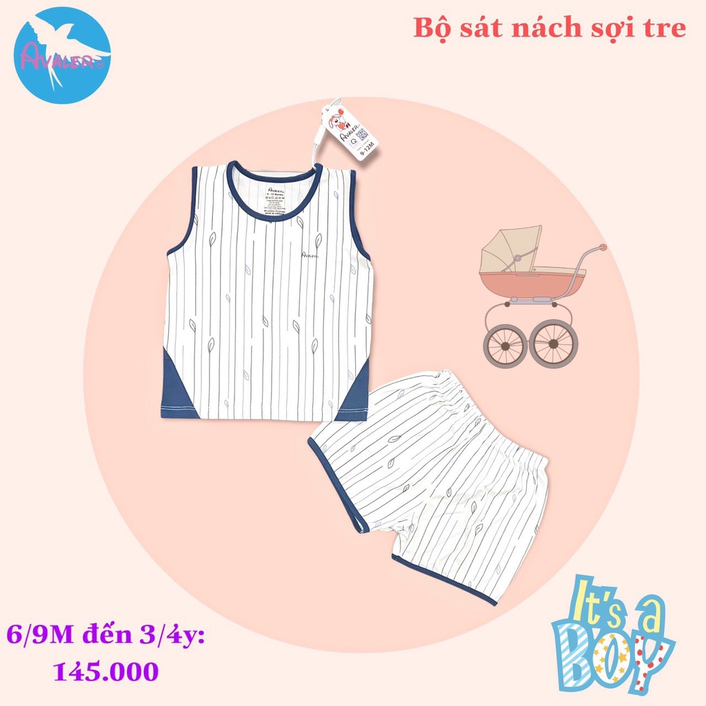 [CHÍNH HÃNG] Bộ quần áo sát nách sợi tre kẻ/ họa tiết trẻ em Avaler