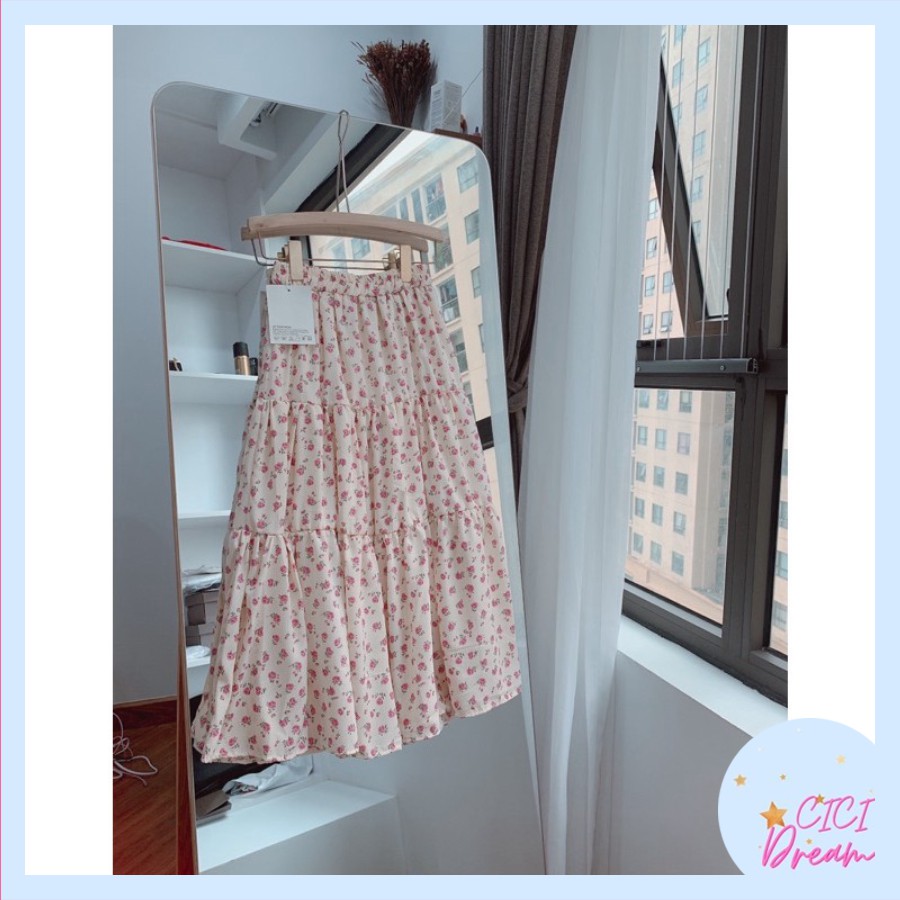 Chân váy nữ dài hoa nhí 3 tầng ulzzang siêu xinh, Chân váy xếp ly dài voan 3 tầng hoạ tiết hoa xinh xắn | BigBuy360 - bigbuy360.vn
