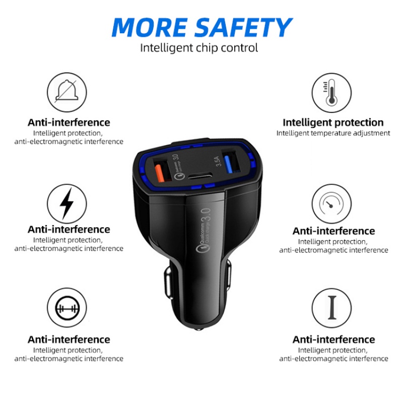 Bộ chuyển đổi sạc nhanh HdoorLink QC3.0 3.5A 3 cổng USB 32.5W trên xe hơi cho iPhone Xiaomi Samsung