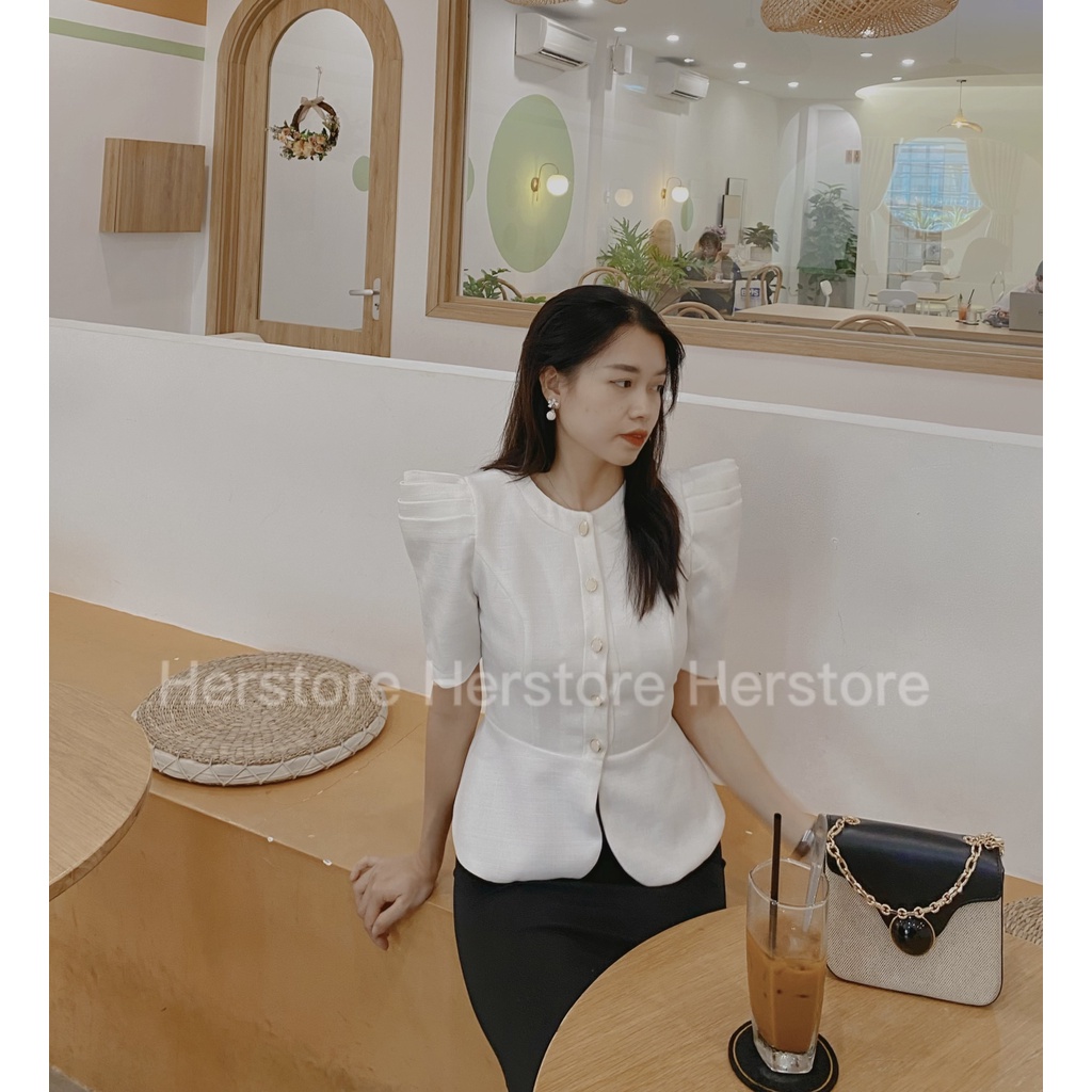 Áo kiểu nữ thiết kế sang trọng cách điệu vai-Herstore