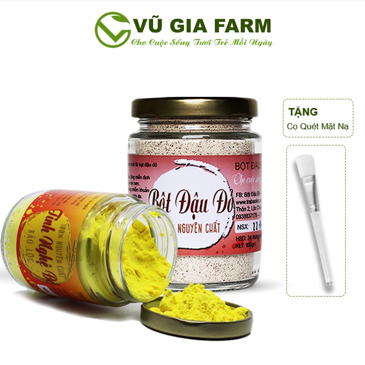 Combo Bột Đậu Đỏ + Tinh Nghệ Đỏ - Nguyên Chất Vũ Gia (100g/hũ) + Tặng Cọ Quét