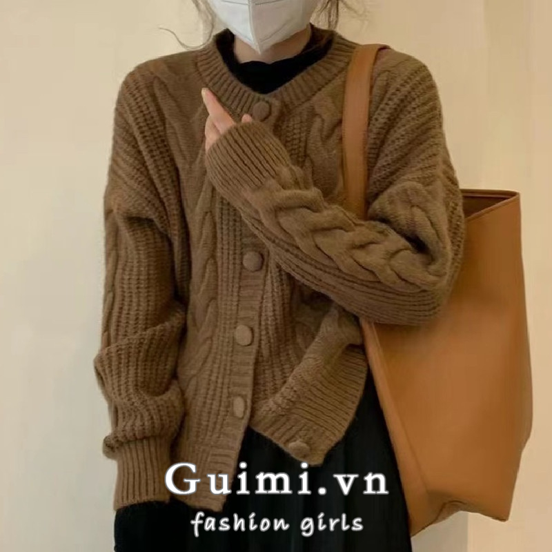 Áo khoác cardigan NZN dệt kim tay dài dáng rộng màu trơn phong cách Hàn Quốc thời trang mùa thu cho nữ