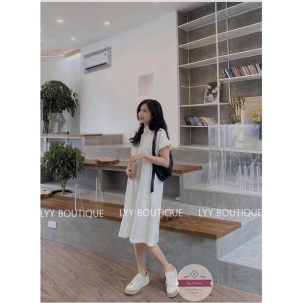 Pass Váy Sơ Mi Dáng Suông Tay Cộc Vát Chất Thô Kiểu Váy Ulzzang Đầm Sơmi