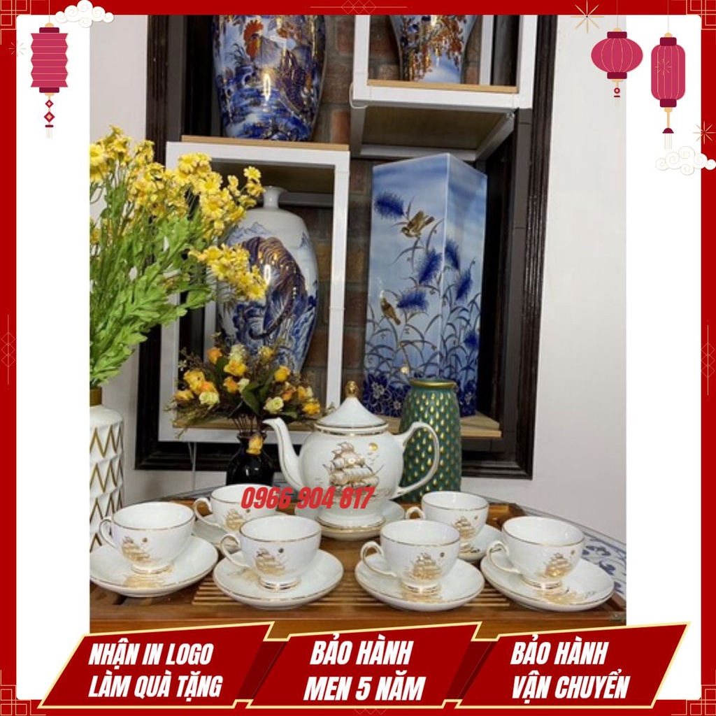 Bộ Ấm Chén Uống Trà, Bộ Ấm Chén Bát Tràng Cao Cấp - Thuận Buồm Xuôi Gió Dáng Minh Long