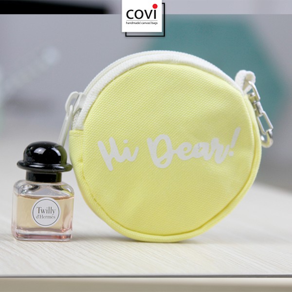 Ví Vải Canvas Mini Hình Tròn Ngộ Nghĩnh Thời Trang Covi Màu Xanh Hồng Vàng Trắng V3