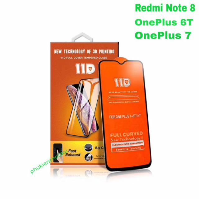 Kính cường lực 11D cho Redmi Note 8 / OnePlus 6T / OnePlus 7 dùng chung Full màn ôm viền 2.5D chất đẹp cao cấp