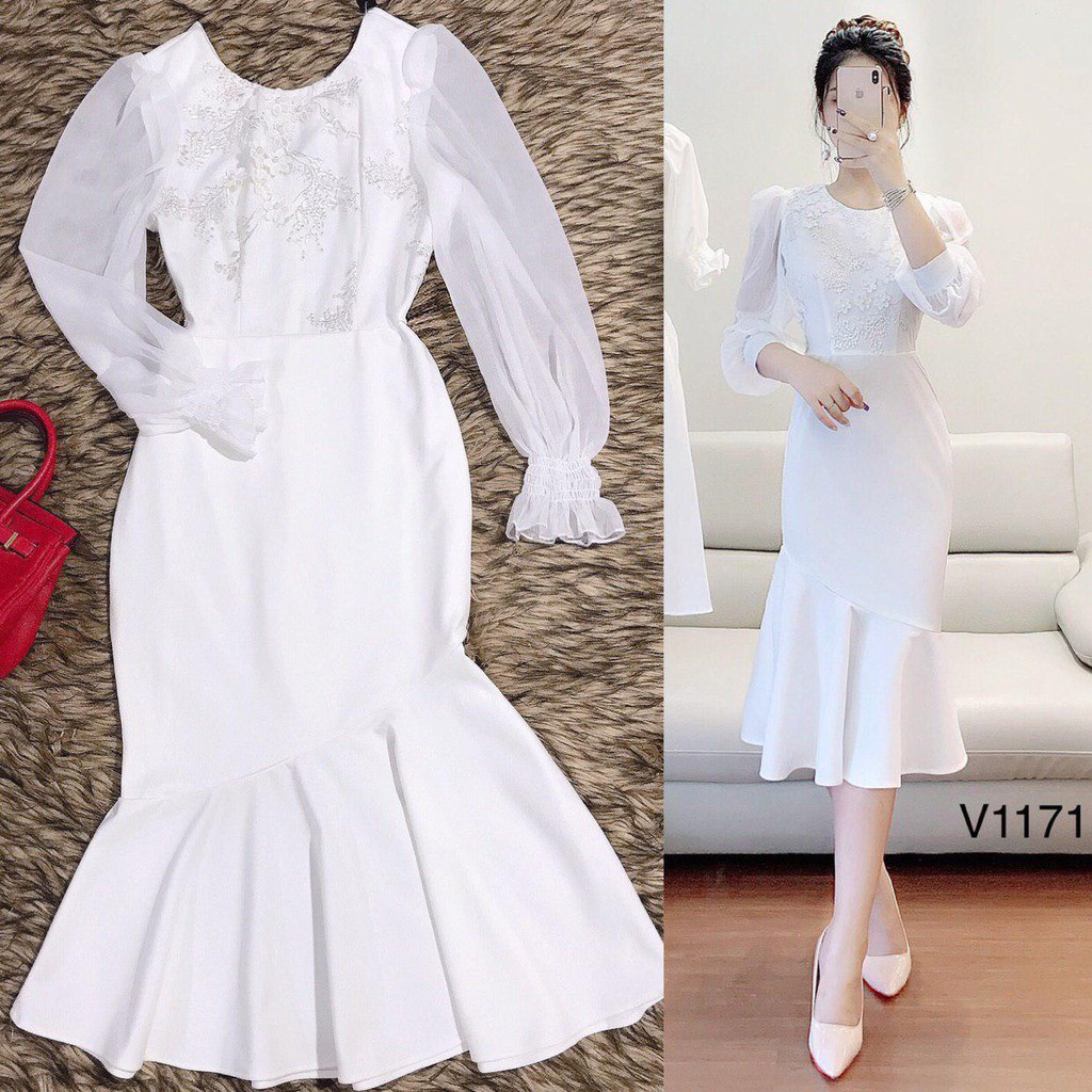 [ xả kho ] MiD Đầm body đuôi cá tôn dáng chất Umi cao cấp phối Voan Mie Design kèm ảnh thật