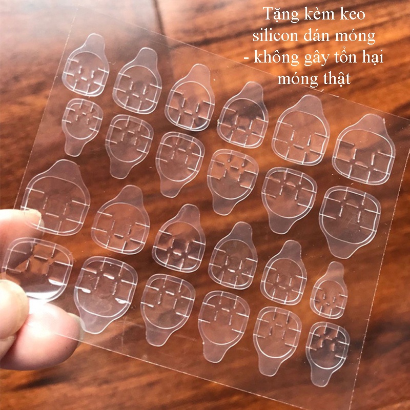Bộ 24 móng tay giả đính charm - Tặng keo dán silicon không gây tổn hại móng thật