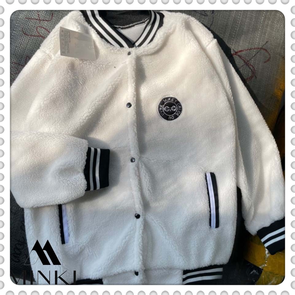 🌸 ÁO BOMBER LÔNG CAO CẤP MÙA ĐÔNG - CHẤT LIỆU LÔNG MỀM MỊN - MÀU TRẮNG PHỐI ĐEN - HÀNG SIÊU CẤP | BigBuy360 - bigbuy360.vn