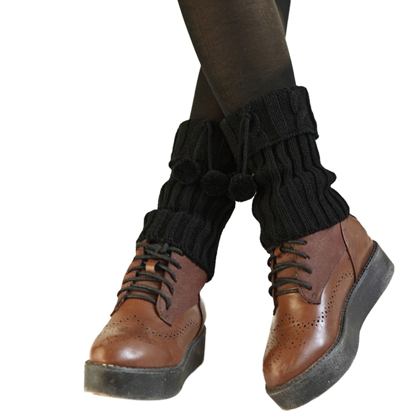Xiangbao Vớ Ống Chân Dệt Kim Giữ Ấm Mùa Đông Thắt Nơ Màu Trơn Cho Nữ