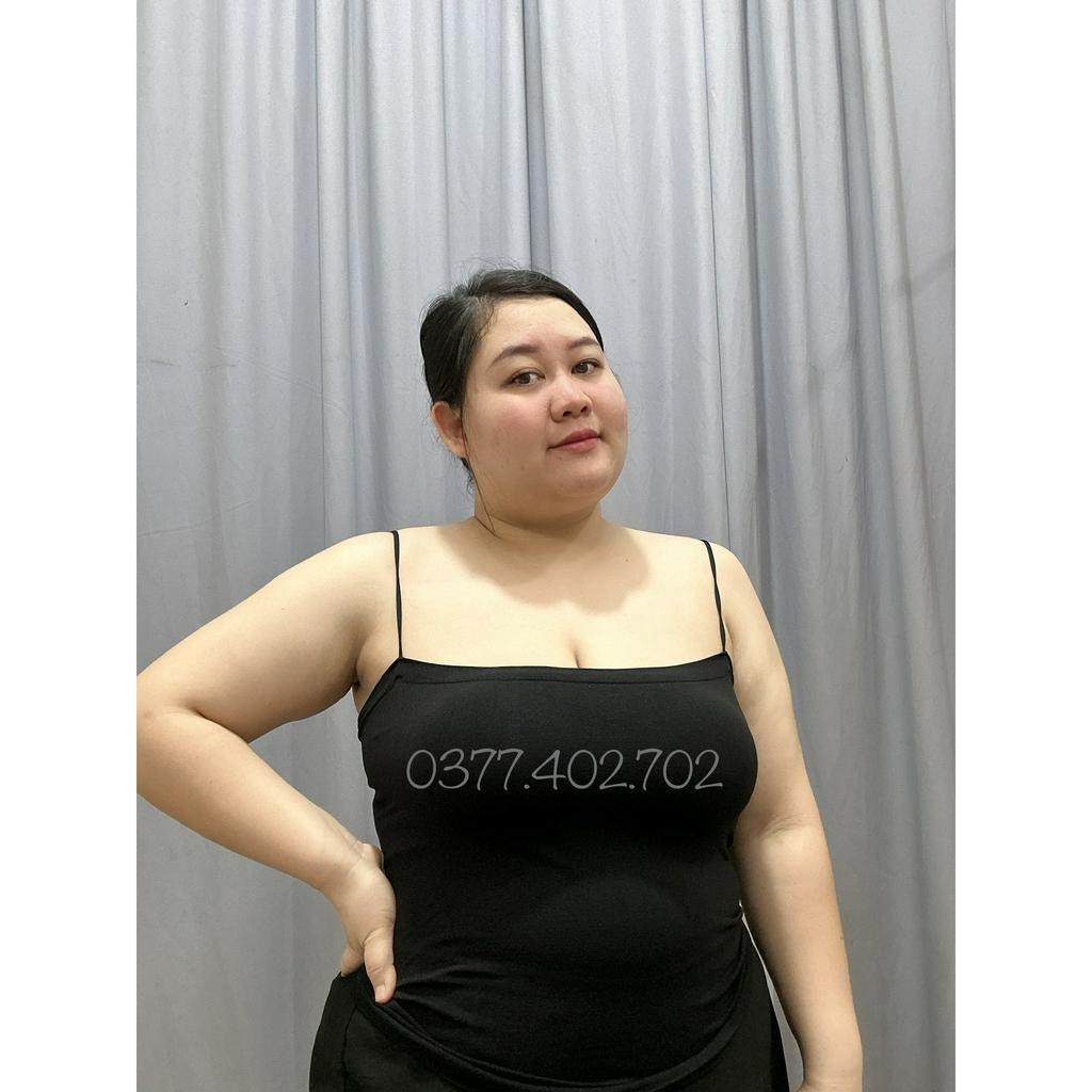 Áo hai dây sợi bún bigsize có mút ngực cotton co dãn (Đen/Trắng), 2 dây plussize 100kg MS0921