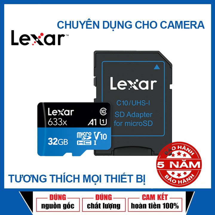 Thẻ nhớ Chính hãng Lexar 32GB/ Thẻ Nhớ Netac 32GB U1 Micro SDHC Dùng Cho Camera Yoosee/ Qnvizcam/Imou/ Ezviz