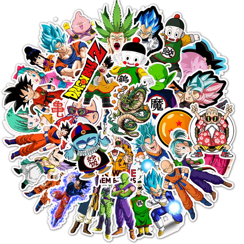 Set 50 sticker vinyl trang trí nhật ký/ván trượt họa tiết Dragon Ball dễ thương