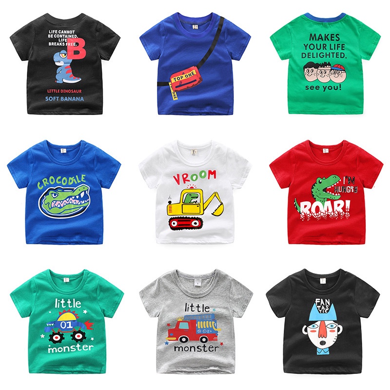 Áo thun SOFFNY vải cotton tay ngắn in họa tiết hoạt hình dễ thương thời trang mùa hè dành cho bé