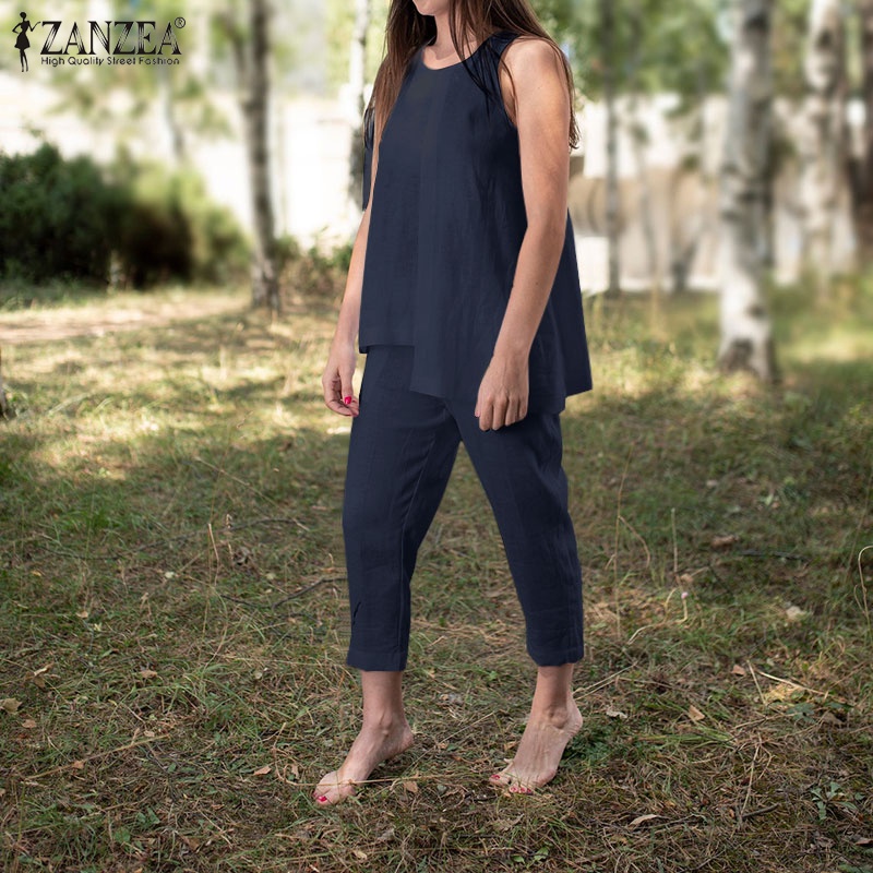 Set đồ ZANZEA gồm áo thun không tay và quần short thời trang dành cho nữ