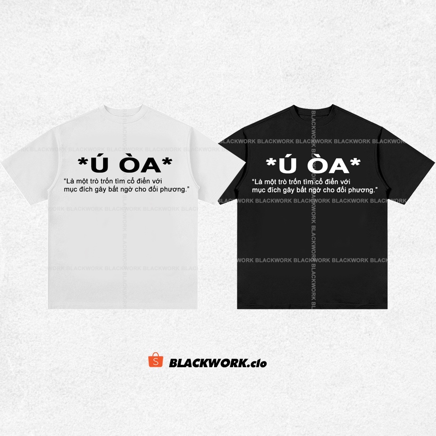 Áo Thun Ú ÒA MONO 100% Cotton Tay Lỡ Unisex - Đen/Trắng Cổ Tròn | Blackwork