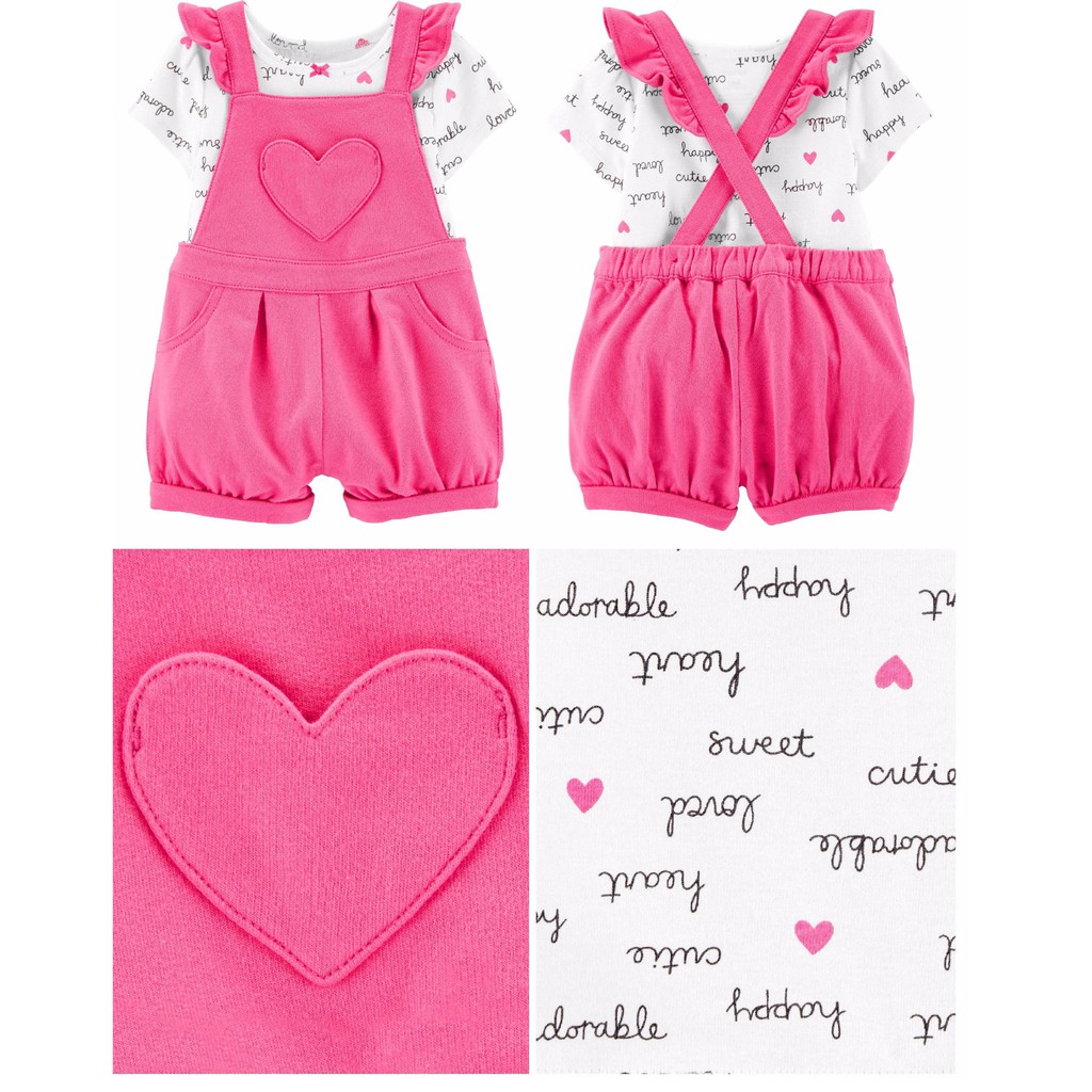 #NEW #ARRIVAL Set áo thun + quần yếm bé gái  #Carter's , Size 3M - 24M , #Cambodia xuất xịn