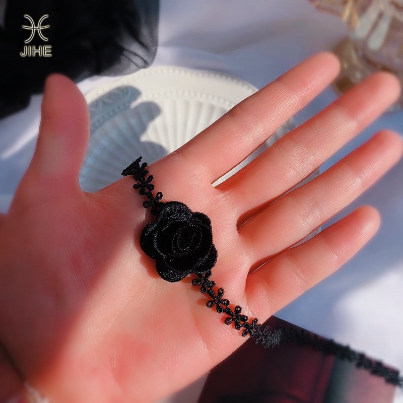 【JIHE】Choker Vòng cổ Hình Hoa Hồng Đen Phong Cách Nhật Hàn Thời Trang Cho Nữ