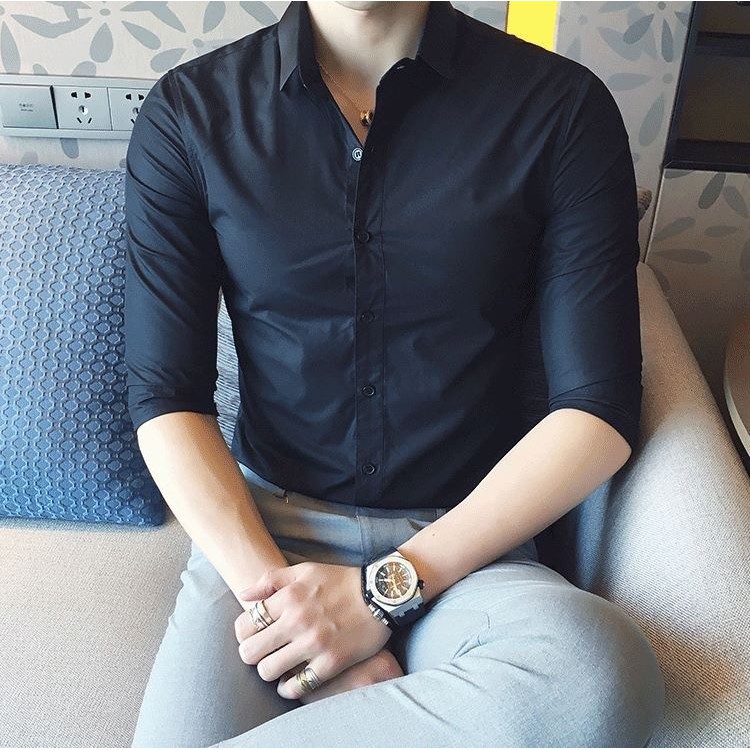 Áo sơ mi nam Cổ Bẻ công sở màu đen thoải mái Áo sơ mi Vải Tốt Bền đẹp (Cam kết giống hình)