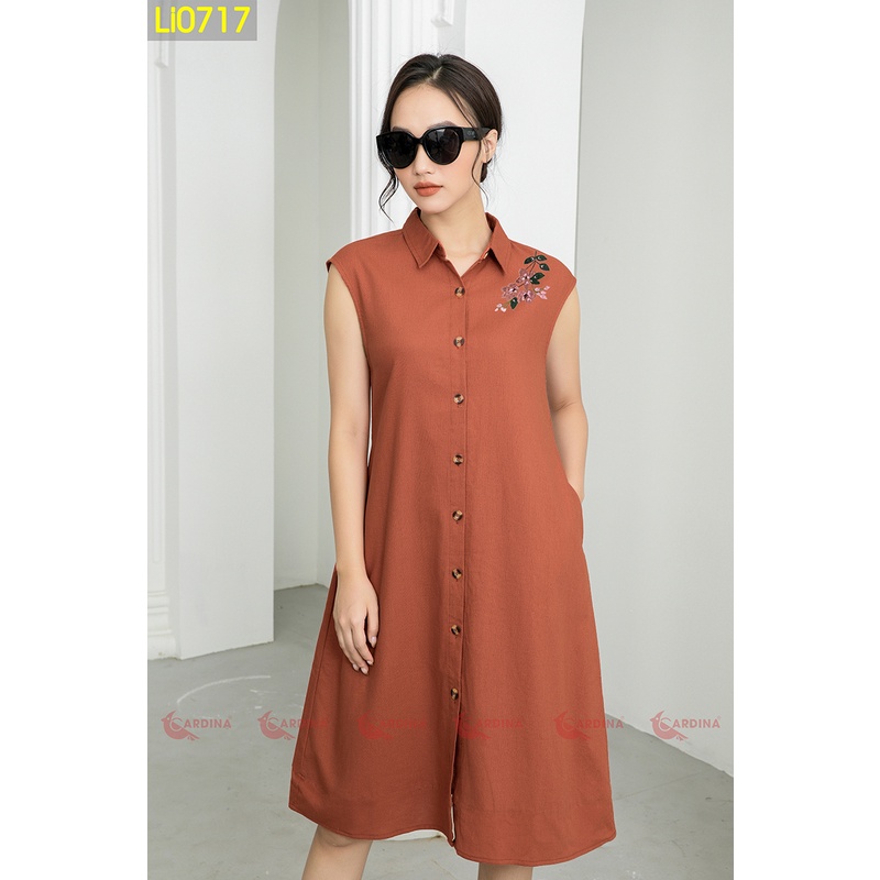 Đầm Nữ Linen Cổ Sơ Mi Sát Nách Thuê Hoa 𝐂𝐀𝐑𝐃𝐈𝐍𝐀 𝙎𝙖̀𝙞 𝙂𝙤̀𝙣 Mã Li07