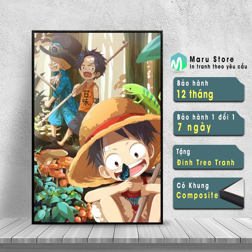 Tranh Canvas 3 Anh Em Luffy Sabo Ace Khi Còn Nhỏ Dùng Trang Trí Nhà Cửa