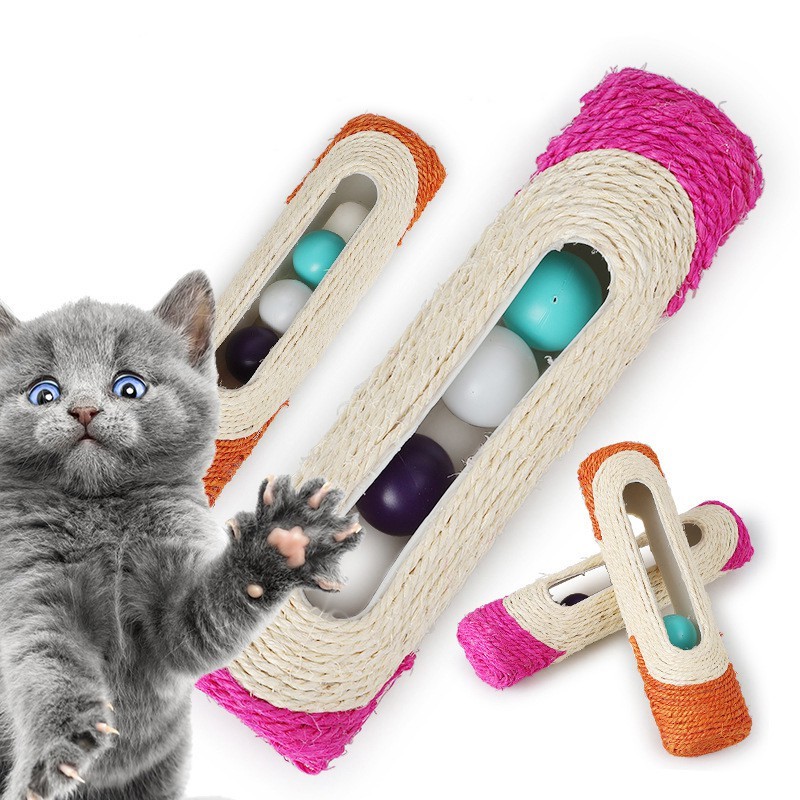Đồ chơi ống cào móng có bóng cho mèo Kún Miu chất liệu thừng sisal nhiều màu sắc