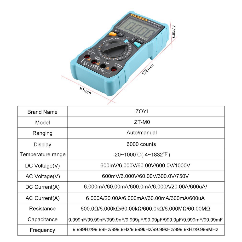 Đồng Hồ Đo Điện Vạn Năng Tự Động Zotek Zoyi Zt-M0, Đo Điện, Đo Nhiệt Độ Bh 12 Tháng