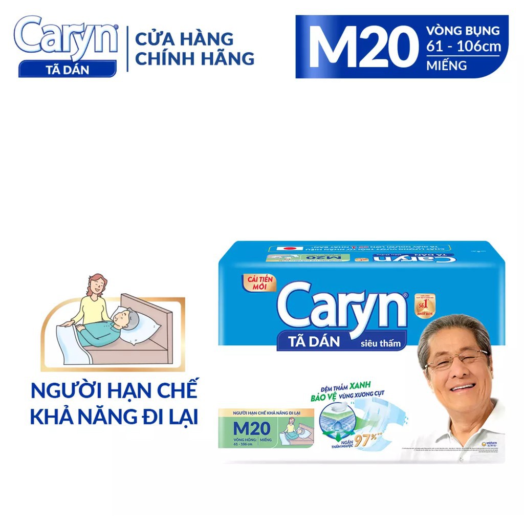 Tã/ Bỉm dán người lớn Caryn Siêu Thấm size M20,ML20,XL20 miếng