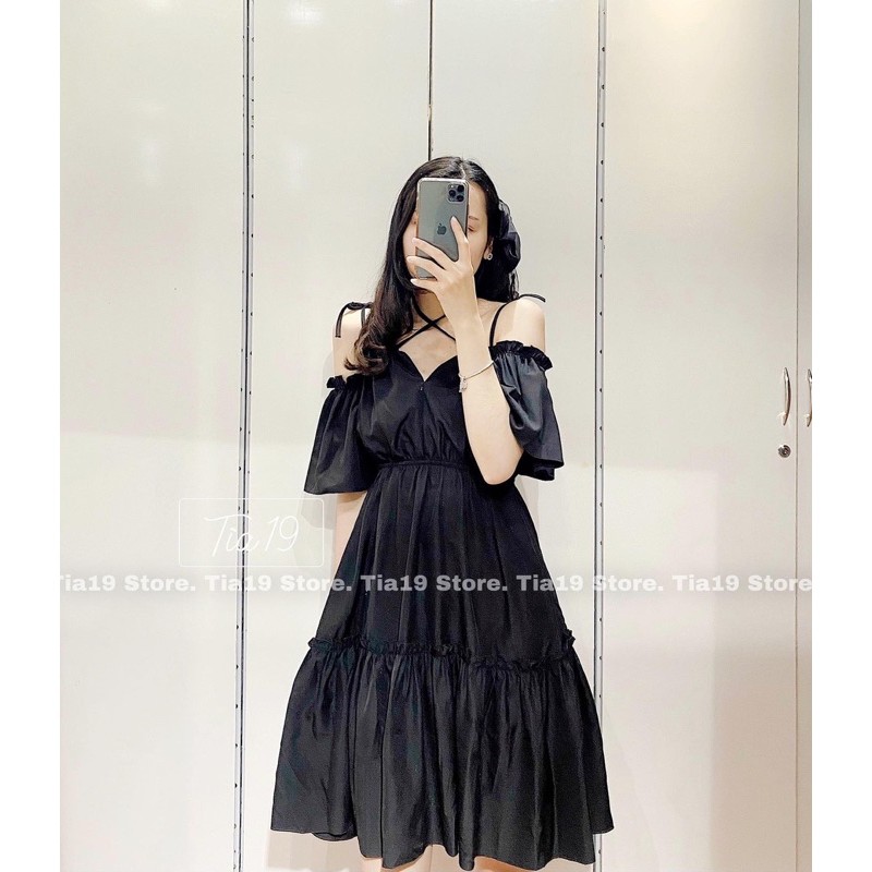 Váy hai dây đen tay trễ . Đầm hai dây trễ vai ulzzang ( Ảnh thật Tia19 chụp) | BigBuy360 - bigbuy360.vn