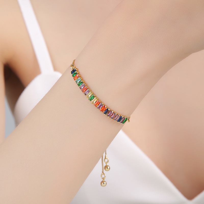 Vòng Tay Đính Đá Zircon Nhiều Màu Sắc Có Thể Điều Chỉnh Cho Nữ