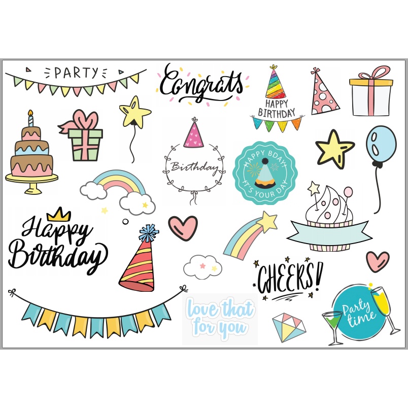 Sticker dán happy birthday, thôi nôi, lễ tốt nghiệp, trang trí kỷ yếu, sổ dán ảnh lưu niệm