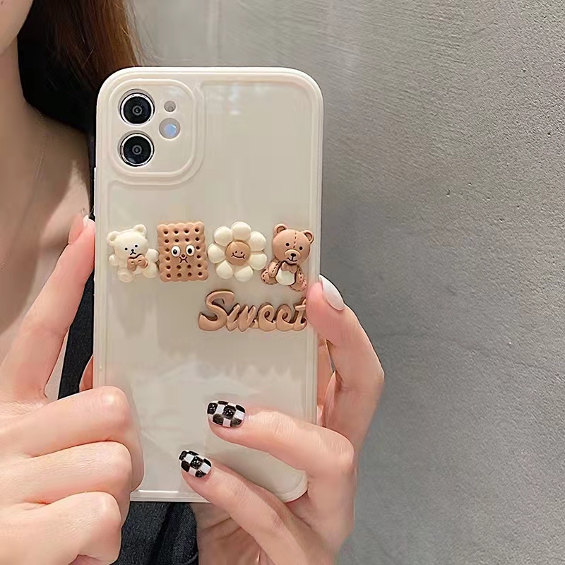 Ốp Điện Thoại Dẻo Họa Tiết Gấu &amp; Bánh Quy Dễ Thương Cho Iphone 12 pro max 11 pro max xs max xr x 7plus