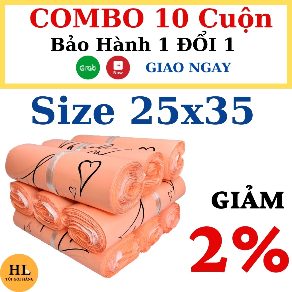 Túi gói hàng hồng đào combo 10 cuộn cao cấp in thank you size 25x35 TUIGOIHANGHL