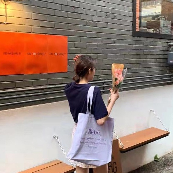 Túi vải canvas đeo vai thêu chữ màu macaron thời trang cho nữ