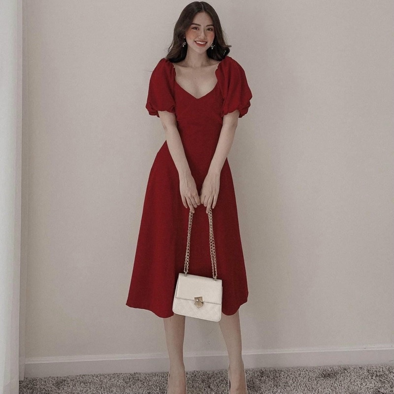 Đầm đỏ cổ V basic (kèm hình thật) | BigBuy360 - bigbuy360.vn