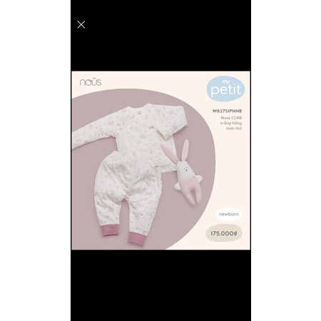 NOUS CLNB Bộ cài chéo trắng hồng hình thỏ new born