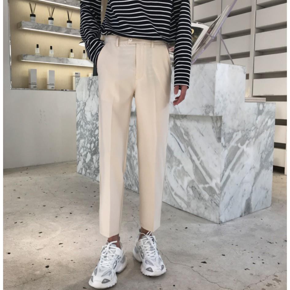 [Tiền Nào Của Đấy]Quần Baggy Nam Màu Kem Ống Rộng Vải Co Giãn,Không Xù Phong Cách Hàn Quốc Hot Trend 2020-V01 | BigBuy360 - bigbuy360.vn