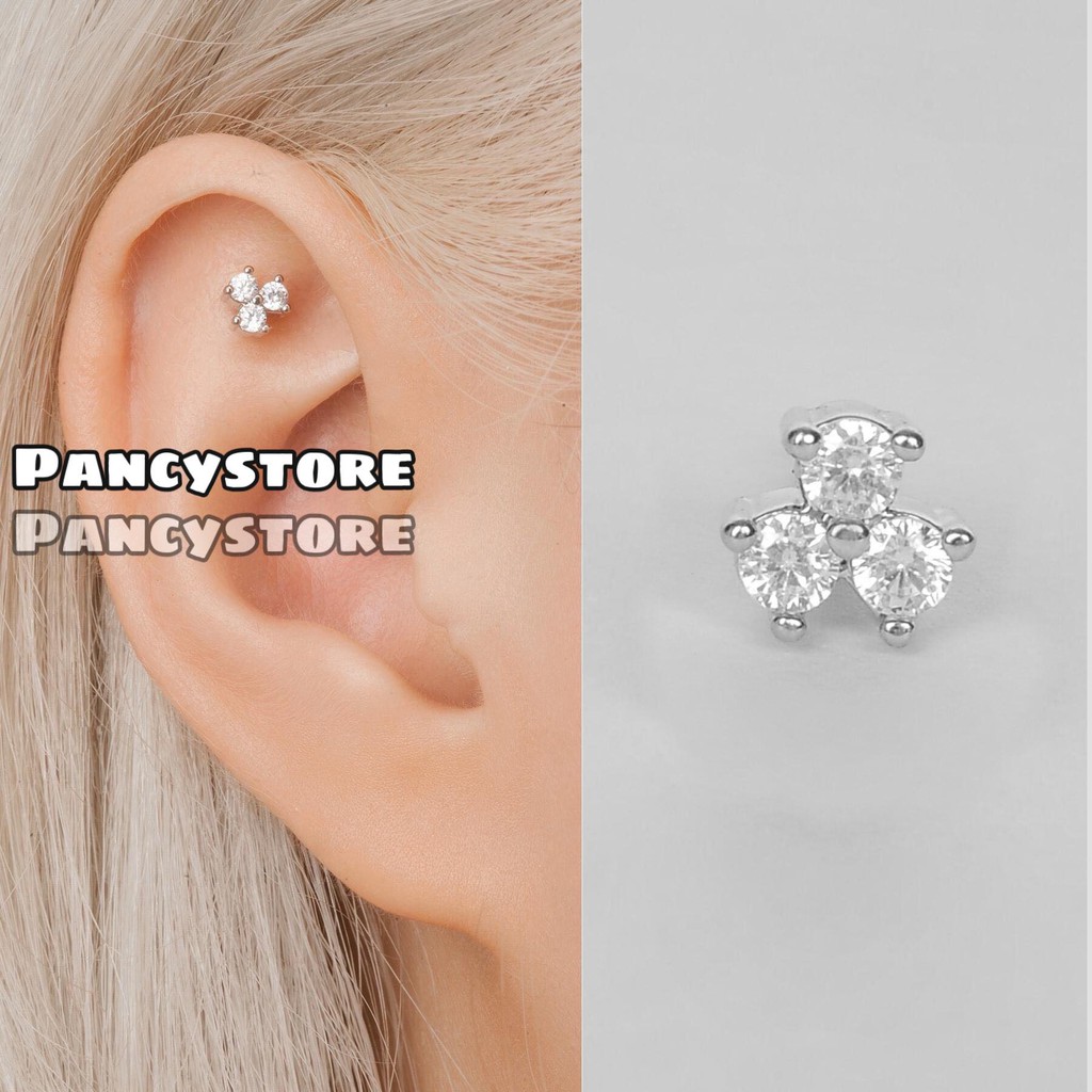 khuyên tai 3 kim tròn titan không gỉ unisex