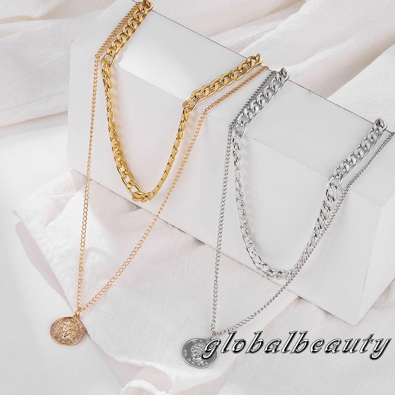 Dây chuyền hai lớp mặt đồng xu hình chân dung sang trọng cổ điển cho nữ