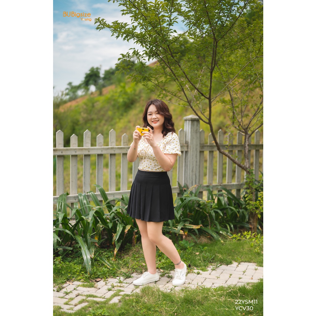 Áo hoa croptop ngực buộc tay bồng BIGSIZE  - 22YSM11 -