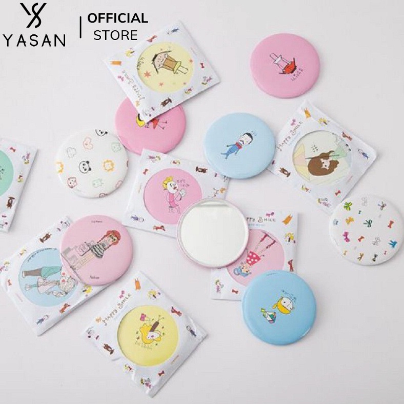 Gương trang điểm mini siêu cute cầm tay bỏ túi Hàn Quốc tiện lợi viền kim loại Yasan S23