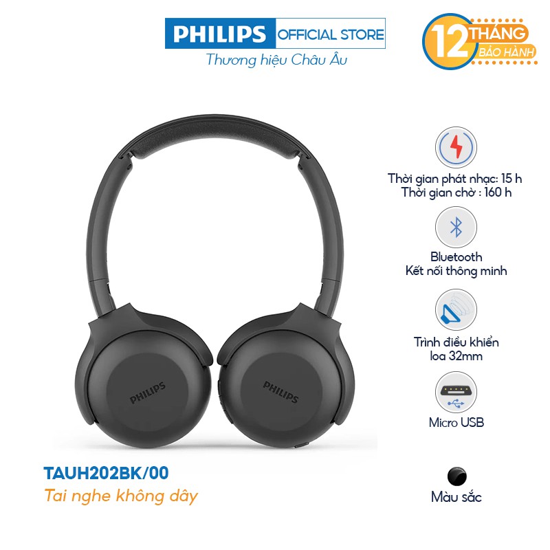 [Mã 267ELSALE hoàn 7% xu đơn 300K] Tai nghe Bluetooth Philips TAUH202BK/00