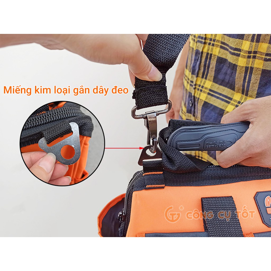 Túi đồ nghề Kapusi 17 inch kèm 8 túi phụ bằng vải dù đáy nhựa cứng Nhật Bản