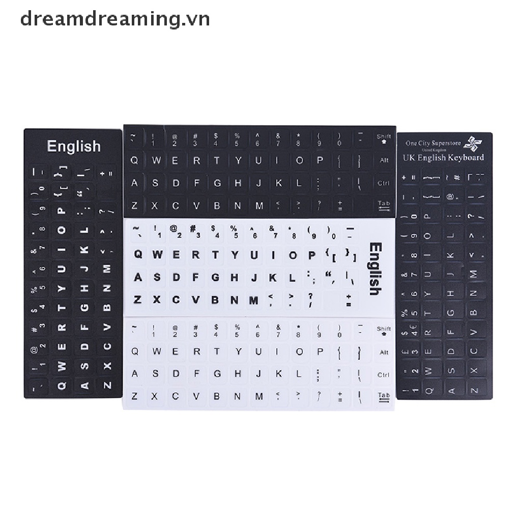 Miếng Dán Bàn Phím Máy Tính in Chữ Tiếng Anh Màu Trắng Đen