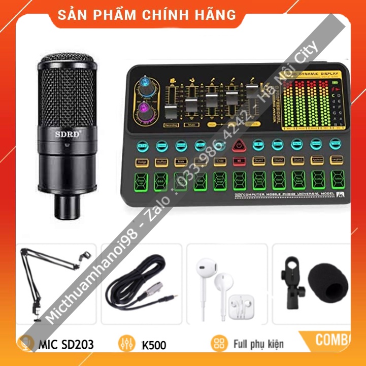 Trọn Bộ Sound Card K500 Mic SD203 . Chuyên Dùng Livestream , Thu Âm , Live Bigo . Bảo Hành 12 Tháng