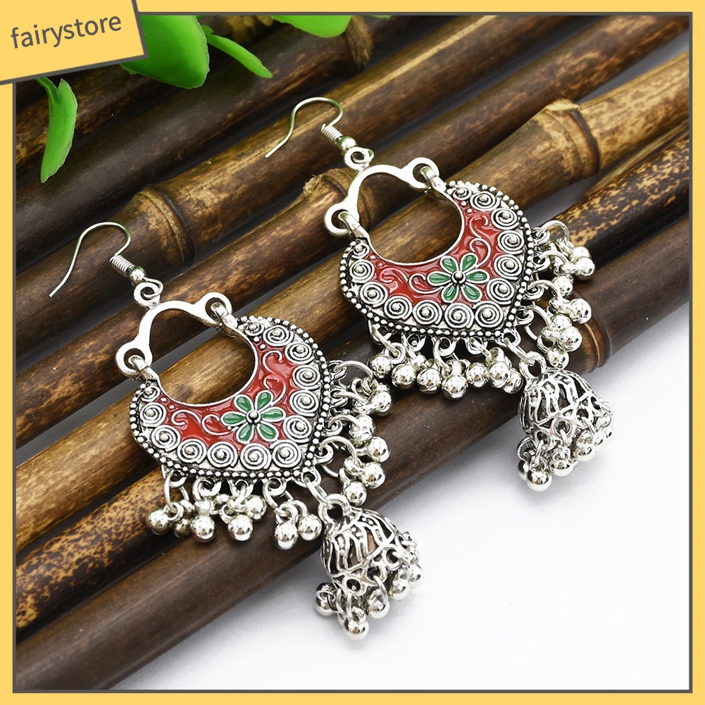 Bông tai dáng dài hình hoa phối tua rua phong cách bohemian